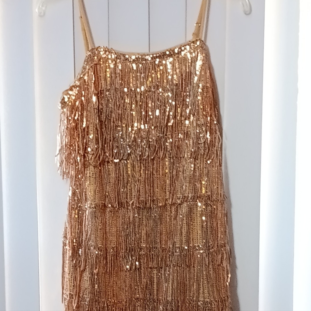 Gold layered fringe party dress